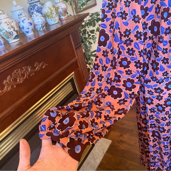 Eloquii 60s Mod Floral Keyhole Mock Neck Midi Dress • Orange Blue Brown Size 20 - Picture 10 of 10